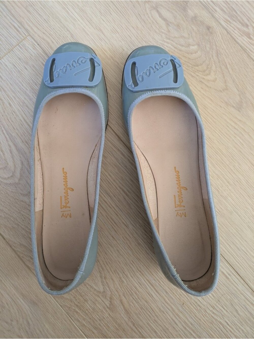 Salvatore Ferragamo My Charm Womens Shoes 8 Slip On Logo  Leather Blue Low Heel
